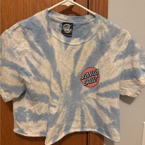 Santa Cruz Skateboards short sleeve cutoff tee- SMALL blue/white tie dye w logo